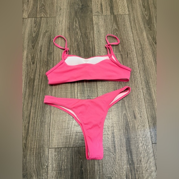 Women's Push Up Spaghetti Straps High Waisted Two Piece Swimsuit Hot Pink Small - Picture 5 of 5